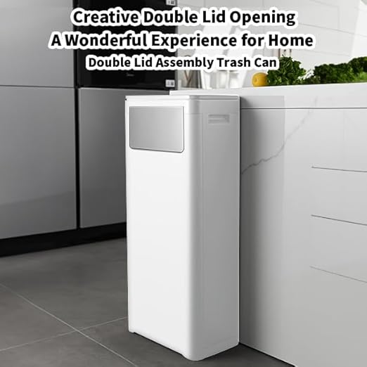 WanWanKa Trash Can with Lid, Large Tall 8 Gallon Commercial Trash Can,White | Plastic Waste Bin with Press top Lid, White Garbage Can Suitable for Kitchen, Bathroom, Bedroom, Living Room, Office
