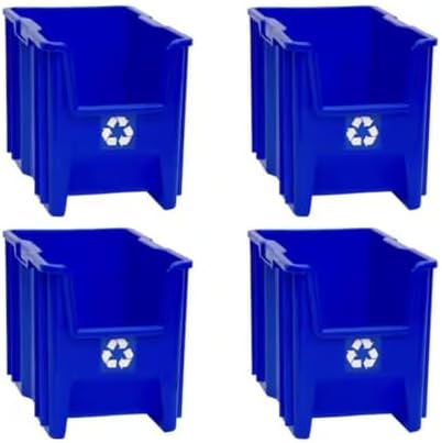 Stackable Recycling Bin Box Containers, Blue (4-pack) BF04653