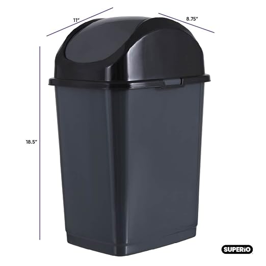 Superio Medium Trash Can with Lid 4.5 Gallon Plastic Swing Top Garbage Can Slim Waste Bin for Under Sink/Cabinet, Laundry Room, Kitchen, Office, Bedroom, Bathroom, College Dorm, 18 Qt, Grey