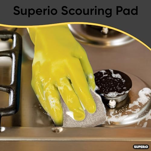 Scouring Pad Non-Scratching Scrubber Non-Scratch Cleaning Scrub Pads Heavy Duty Scouring Pad Reusable Kitchen Scrubbing Pad Pack of 3 Natural, by Superio