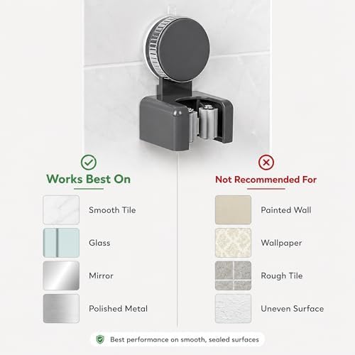 Suction Cup Mop and Broom Holder Wall Mount, 2 Pack | No Drill, Rotating Mop Gripper and Broom Hanger, For Bathroom, Kitchen, Laundry Room