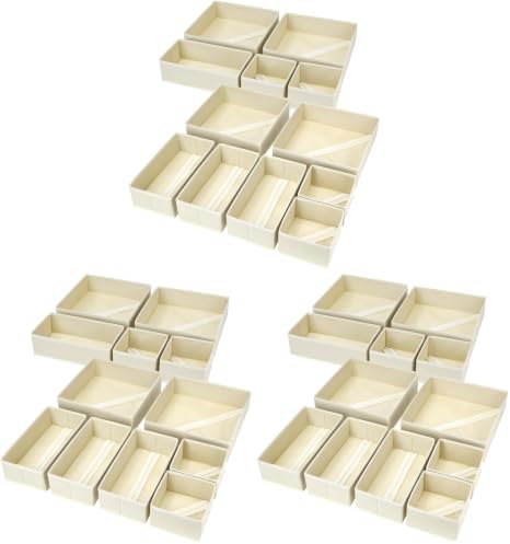 DIMJ Drawer Organizer Clothes, 36 Pack Dresser Organizer, Foldable Closet Organizers and Storage, Fabric Dresser Bins, Drawer Dividers for Nursery, Baby Clothes, Underwears, Sock (Beige)