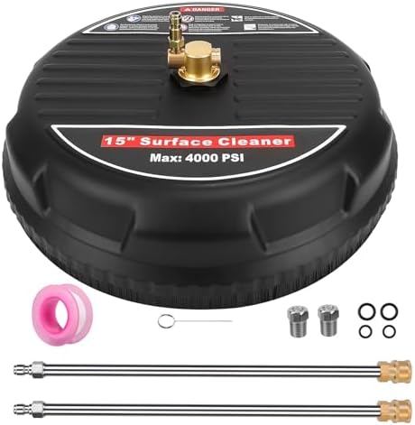 15in Pressure Washer 4000PSI Surface Cleaner Disc Power Washer Broom with 2 Washer Extension Wands 2 Replacement Nozzles Flat Surface Cleaner for Cleaning Patios Driveways Sidewalks