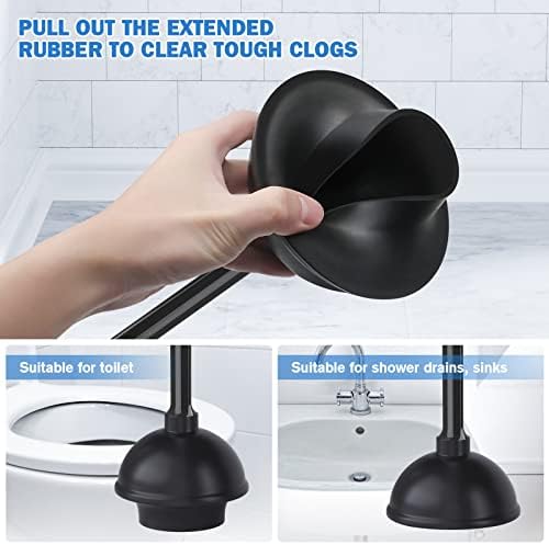 Toilet Plunger and Brush with Holder, Bowl Brush and Heavy Duty Toilet Plunger Set for 5.7-inch Toilet Drain, 2-in-1 Bathroom Cleaning Combo with Modern Caddy Stand (Black)