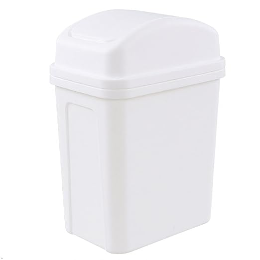 Idotry 1.8 Gallon Small Bathroom Plastic Trash Can with Swing Lid, White | 7 L Swing Top Lid Waste Basket, Space-Saving Slim Shape, Small Garbage Can for Office, Bedroom, Under Sink, Near Desk