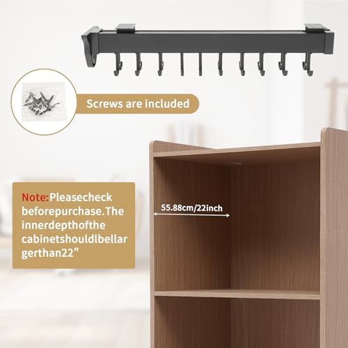 Pull-Out Mop and Broom Holder Slide Broom Closet Organizer Sliding Garage Storage Rack with 20 Adjustable Hooks, 22 in Wall Mount Sliding Organizer Rack for Closet, Kitchen, Laundry