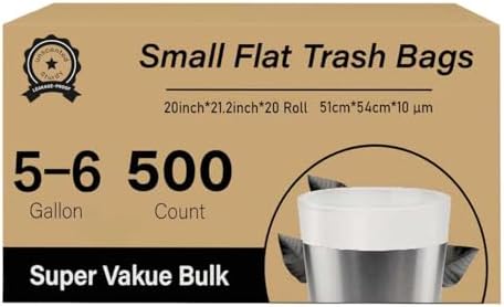 500 Count 5-6 Gallon Trash Bags, Strong Small Garbage Bags, Bathroom Trash Can Bin Liners, Unscented White Wastebasket Liners for Kitchen Office Toilet and Bedroom, Cleaning Supplies