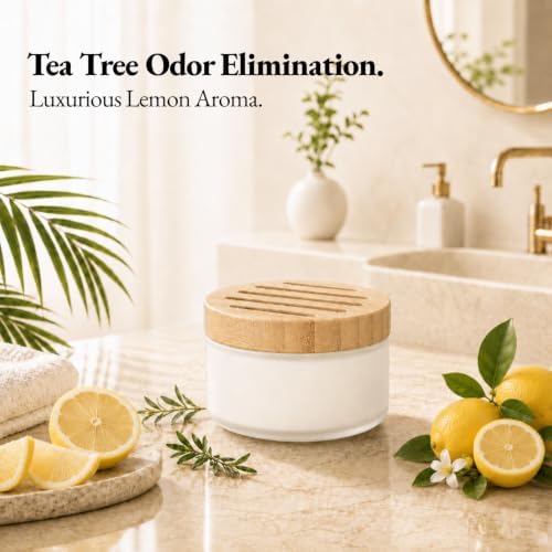 Odor Eliminator Gel Air Freshener Kit - Tea Tree Powered - Refill Gel (15oz), 2 Refillable Jars - Removes Strong Odors, Fragrant, & Long Lasting (Lemon Fresh)