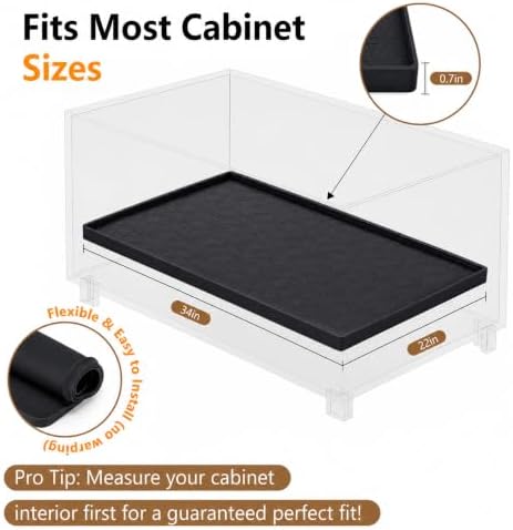 34"x22" Waterproof Cabinet Protector Silicone Under Sink Tray(Black) | Thick Silicone Under Sink Drip Tray with Protective Lip, Flexible Anti-Slip Mat for Kitchen, Bathroom, Laundry & RV