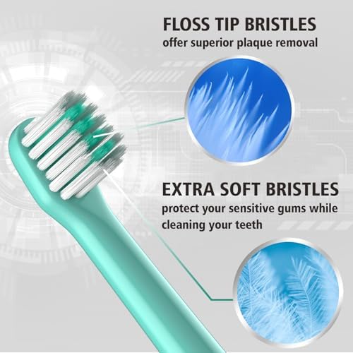 Floss-Like Brush Heads Fit Colgate Electric Toothbrush,Green,8Pcs | for Hum 360 and Total Handles,Soft,Ultrathin Bristles,End-rounded DuPont Bristles,Individually Sealed and Packaged