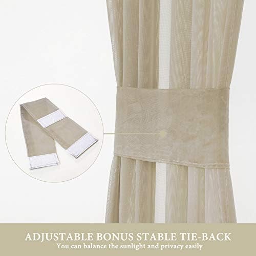 MIULEE Beige 54 Wide and 72 Inches Length French Door Sheer Curtains | Light Filtering Window Treatment with 2 Tiebacks, Front Back Patio Glass Door, Set of 2