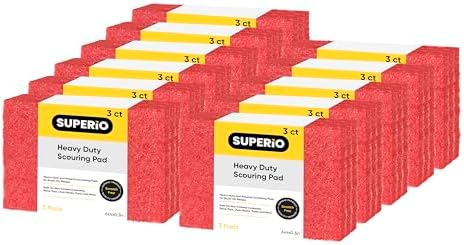 Scouring Pad Non-Scratching Scrubber Non-Scratch Cleaning Scrub Pads Heavy Duty Scouring Pad Reusable Kitchen Scrubbing Pad Pack of 33 Red, by Superio