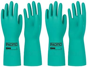 PACIFIC PPE 15 Mil Nitrile Chemical Resistant Gloves, Latex-Free, 2 Pairs | Chemical gloves, acid alkali solvent and oil resistant, reusable, textured grip, long cuff protection for industrial work
