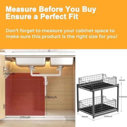 Under Sink Organizer, 2-Tier Pull Out Cabinet Organizer, Kitchen Bathroom Organizer and Storage, Spice Rack for Kitchen, Multi-use Sliding Drawers Shelves, Pack of 2 | Kitchen Bathroom Organizer and Storage, Spice Rack for Kitchen, Multi-use Sliding Dr...