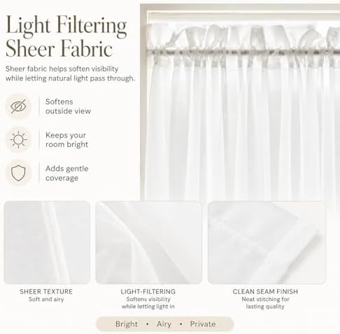 Aquazolax Sheer Door Window Curtains Set of 2, Top and Bottom Rod Pocket Privacy Protect Voile Window Panels for Kitchen French Main Door with Tiebacks - Satin White