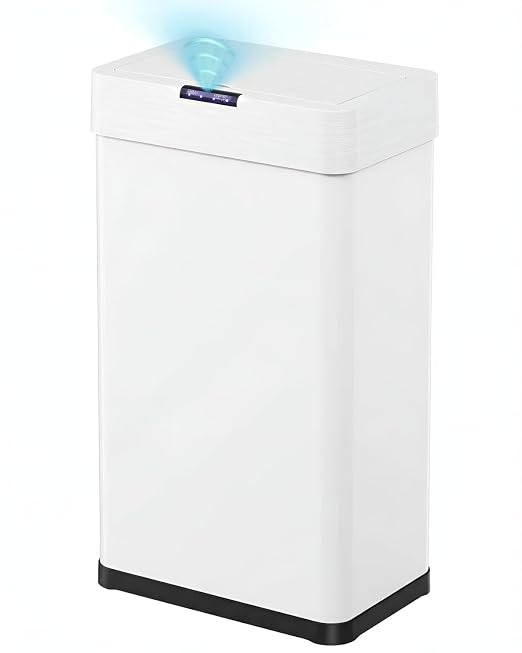 TLSUNNY 18.5 Gallon Motion Sensor Trash Can,Touchless Automatic Garbage Can | Brushed Stainless Steel Smart Bin ,with Bag Holder,Soft Close Lid,for Kitchen,Office,RV,Bedroom,Living Room (White, 70L)