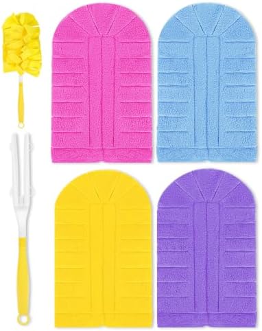 KEEPOW 4+1 Pcs Pads Compatible with Swiffer Reusable Pads with Handle Set | Reusable & Washable Fleece Duster Kit With Handle, Washable Pads For Efficient Home Cleaning And Multi-Surface Dust Removal