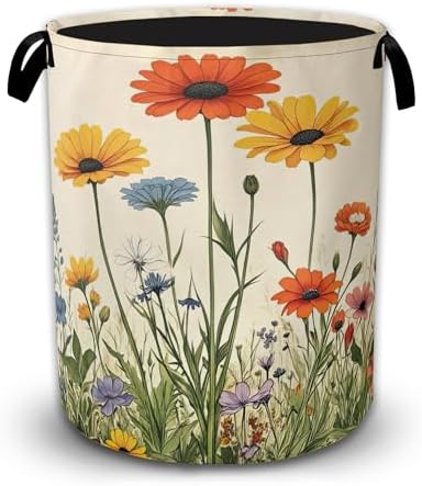 Daisy Wildflowers Large Laundry Basket, Foldable Laundry Hamper with Waterproof Coating and Reinforced Handles, Clothes Storage Bin for Dorm Bedroom