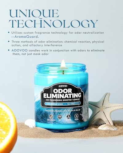 AOOVOO 4 Pack Odor Eliminating Candle Set - 36oz Fantasy Ocean/Green Apple | Eliminates 95% of Pet, Smoke, Food, and Other Smells Quickly, Highly Fragranced Non Toxic Air Freshing Soy Candle