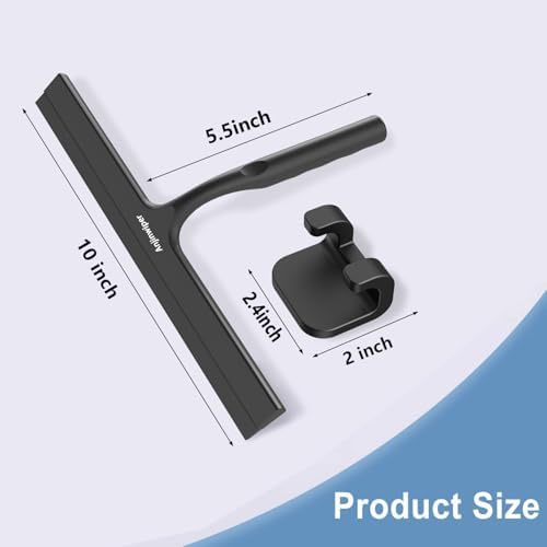 Shower Squeegee for Glass Doors, 10 in Bathroom Squeegee with Adhesive Hook | Ergonomic Glass Squeegee for Tile Shower Walls, Floor, Window, Car Cleaning - Streak-Free & No-Squeak, Silicone Squeegee Tool