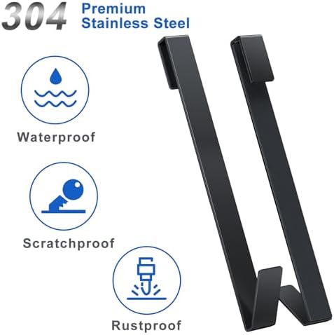 Shower Door Hooks 12 in, Shower Hooks for Towels, Heavy Duty Drilling-Free Extended Towel Hooks for Bathroom Frameless Glass Door, Over The Door Towel Hooks 3 Packs Black