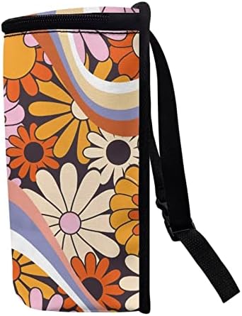 Abstract Groovy Hippie Daisy 70S 80S Wavy Swirl Pattern Car Trash Can with Lid and Zipper Portable Garbage Can Bags Vehicle Decorations for Women Trash Bin Hanging Back of Seat,Multicolor