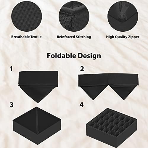 Simple Houseware 4-Pack Drawer Organizer Set for Underwear/Socks/Bra | Dark Gray, Closet Dividers for Underwear, Socks, Bras, Scarves, Ties - Foldable Non-Woven Storage Boxes