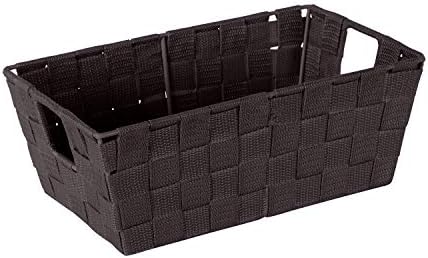Simplify Small Shelf Woven Strap Tote | Decorative Storage Basket | Built in Handles | Organization | Closet | Bedroom | Bathroom | Nursery | Accessories | Toys | Gifts | 4 Pack | Chocolate