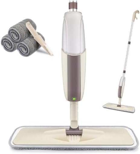 HOMTOYOU Spray Mops for Floor Cleaning: Wet Mop with 3 Washable Pads | Microfiber, Multi-Surface Floor Cleaning, Wet and Dry Use, Rotating Head, 410ML Refillable Bottle