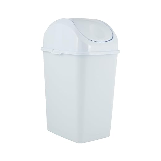 Superio Kitchen Trash Can with Swing Top Lid 9 Gallon Slim Waste Bin 37 Qt Sturdy Plastic Garbage Can Medium Recycling Bin for Office, Bathroom, Under Counter, Dorm, Bedroom (White)