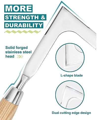 Crack Weeder Crevice Weeding Stainless Steel Lightweight Tool | Razor-Sharp Rust-Resistant L-Shaped Blade, Solid Wood Non-Slip Handle, for Patio Cracks, Driveway Gaps, Walkway Edging