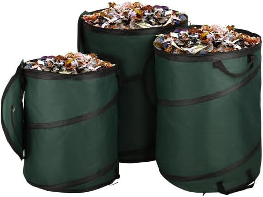Collapsible Trash Can Camping Essentials, 46-Gal, 32-Gal, 23.1-Gal, 3-Pack | Outdoor Portable Pop Up Trash Cans for Parties, Laundry Hamper or Collapsible Yard Waste Bag or Leaf Bin