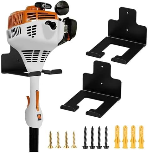 Wall-Mounted Weed Wacker Hanger, Garage Tool Organizer, 2 Pack black | Heavy-Duty Metal Hanger Rack for Drywall Brick Wood, Holds String Trimmers Edgers Pole Saws and Long Handle Garden Tools