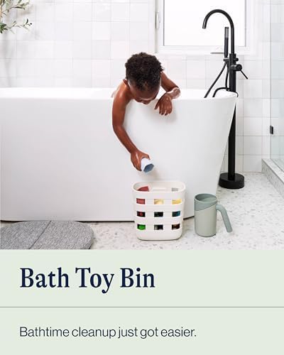 Lalo Bath Time Storage Bin, Removable Drying Bin for Bathtub | Bathtub Storage to Keep Items Organized and Dry, Secure Wall Attachment for Shower or Bath, Non-Toxic Plastic, Coconut