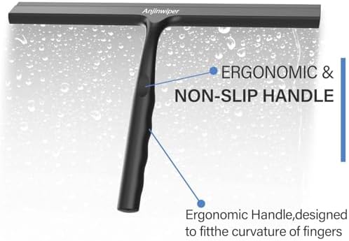 Shower Squeegee for Glass Doors, 10 in Bathroom Squeegee with Adhesive Hook | Ergonomic Glass Squeegee for Tile Shower Walls, Floor, Window, Car Cleaning - Streak-Free & No-Squeak, Silicone Squeegee Tool