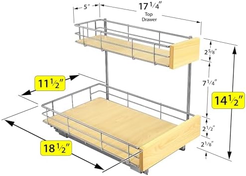 LYNK PROFESSIONAL® SELECT™ Pull Out Under Sink Kitchen Cabinet Organizer - 11.5 in. x 18 inch deep Drawer - Sliding Shelf Organizer and Undersink Storage Shelves - Lifetime Ltd. Warranty – Chrome