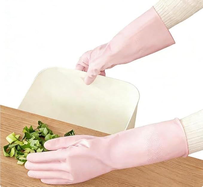 2 Pairs Reusable Rubber Cleaning Gloves for Dishwashing - Non-Slip Grip, Colorful Household Gloves for Kitchen & Home Cleaning Perfect for Women & Men (Pink Green)