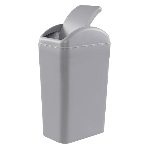 Esdiplot 3.5 Gallon Swing Lid Waste Can, Plastic Swing-Top Trash Can, Gray