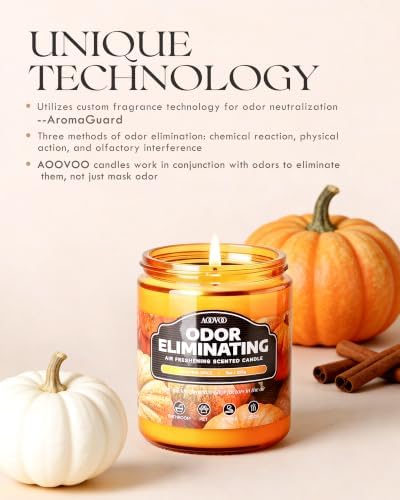 AOOVOO 4 Pack Odor Eliminating Fall Candle Set - Air Freshing Soy Candle | Eliminates 95% of Pet, Smoke, Food, and Other Smells Quickly, Non Toxic, Pumpkin Spice/Apple Cinnamon/Spiced Clove /Cinnamon