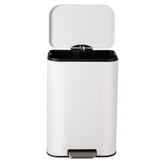 Takywep Stainless Steel Fingerprint Proof Soft Close Recycling Trash Can with Foot Pedal & Removable Inner Bucket, Rectangular Waste Bin for Kitchen Home Office Bathroom Restaurant