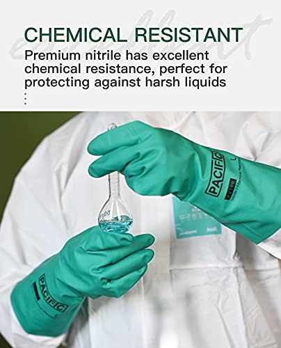 PACIFIC PPE 15 Mil Nitrile Chemical Resistant Gloves, Latex-Free, 2 Pairs | Chemical gloves, acid alkali solvent and oil resistant, reusable, textured grip, long cuff protection for industrial work