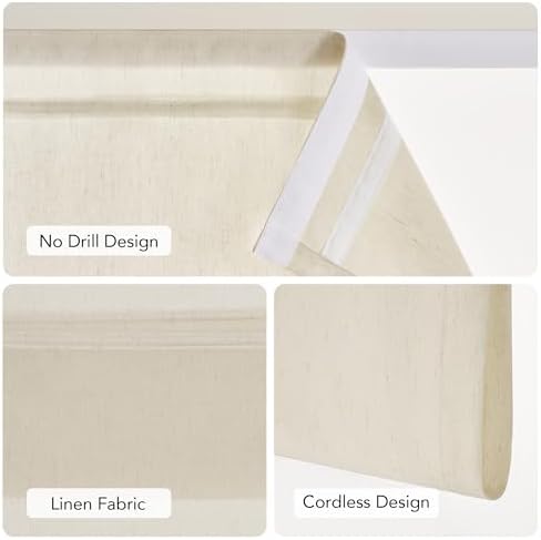 NICETOWN Natural Linen French Door Curtain No Drill Roman Shades for Windows, Solid Cordless Blinds for Farmhouse Door Window Covering with Light Filgtering, W22 x L72, 1Pc