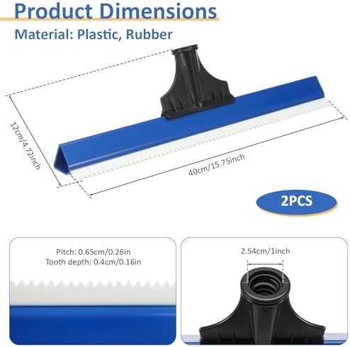 2 Pack 16 Inch Epoxy Floor Squeegee, Notched Squeegee for Self Leveling Cement Urethane Epoxy Floor Tool for Professional Project Home Work (Blue, 2)