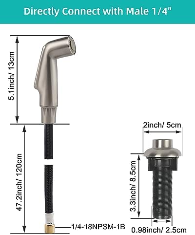 Universal Kitchen Faucet Sprayer Attachment/Hose/Holder, Brushed Nickel | Compatible with Moen/Delta Faucet Sprayer Replacement, Kitchen Sink Side Sprayer Head