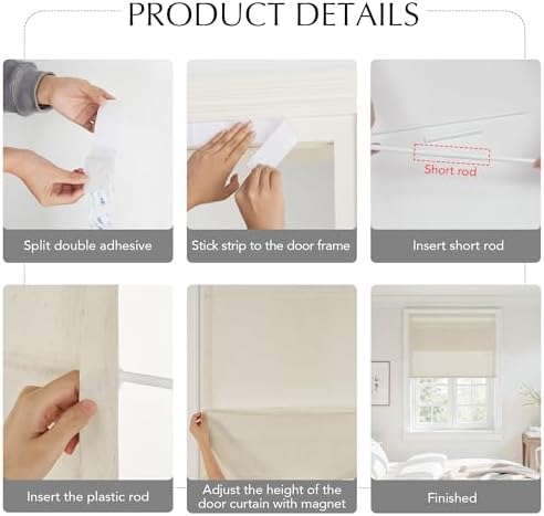 NICETOWN Natural Linen French Door Curtain No Drill Roman Shades for Windows, Solid Cordless Blinds for Farmhouse Door Window Covering with Light Filgtering, W22 x L72, 1Pc