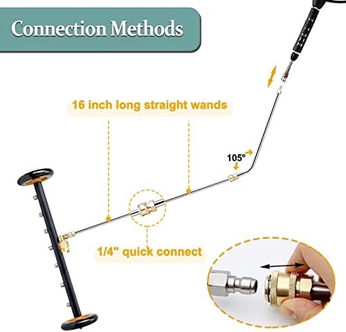 Pressure Washer Undercarriage Cleaner, 24 Inch Water Broom 4000 PSI | Pressure Washer Surface Cleaner Attachment with 2 Extension Wands & 75° Angled Wand for Under Car Washing