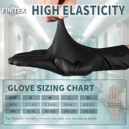 FINITEX - Black Nitrile Disposable Gloves, 5mil, Powder-free, Medical Exam Latex-Free 100 PCS For Examination Home Cleaning Food Glove (Medium) (Pack of 3)