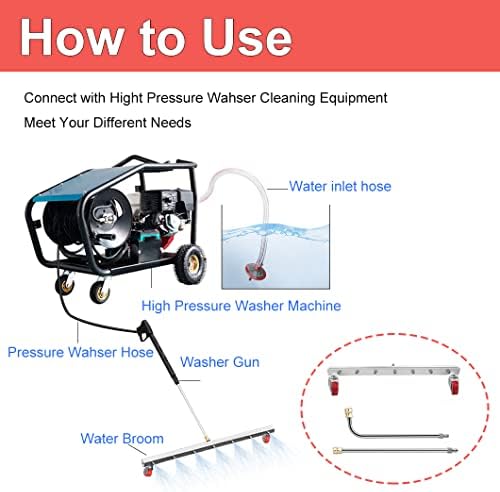 25 inch Water Broom Pressure Washer Surface Cleaner 4000 Psi Power Broom Sweeper with 7 Nozzles 2 Extension Wand for Concrete Driveway Sidewalk Deck, Roof Floor Cleaning