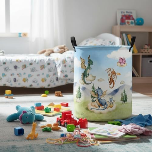 Baby Laundry Basket Baby Nursery Hamper Kids Laundry Basket Toy Storage Bin for Boys Room Decor Gift Baskets for Bedroom Bathroom(Flying Dinosaur)