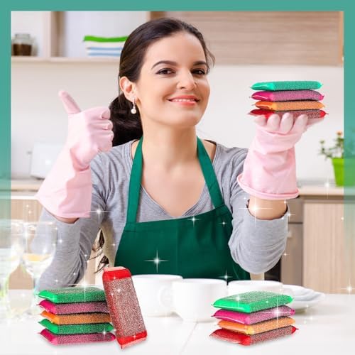 Thyle 24 Pack Steel Wool Scrubber Kitchen Sponges, Heavy Duty Non Scratch Metal Sponges, Reusable Cleaning Scrub Pads for Dishes, Pots, Pans, Sink and Tough Hard Stains (Vibrant Color)